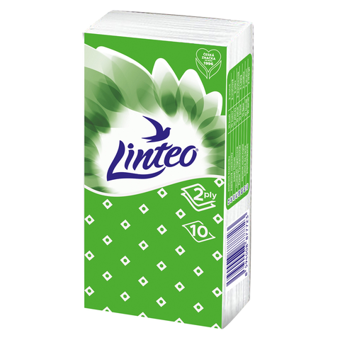 Papírové kapesníky Linteo Classic – bílé, 2vrstvé, 10 × 10 ks