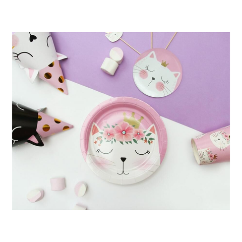 Papírový talíř - Kočka romantická, 18 cm - 6 ks