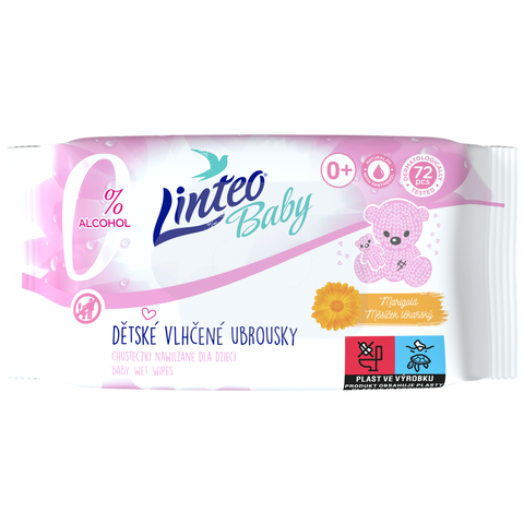 Dětské vlhčené ubrousky Linteo Baby s měsíčkem lékařským – 72 ks