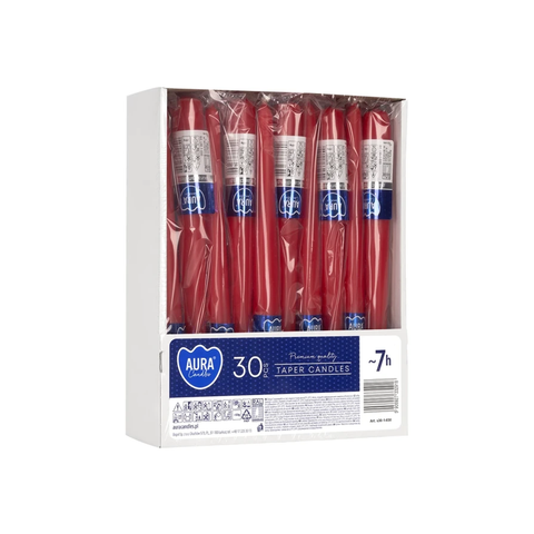 Svíčka konická Aura – červená / 24,5 cm / ~7 h / Ø 23 mm
