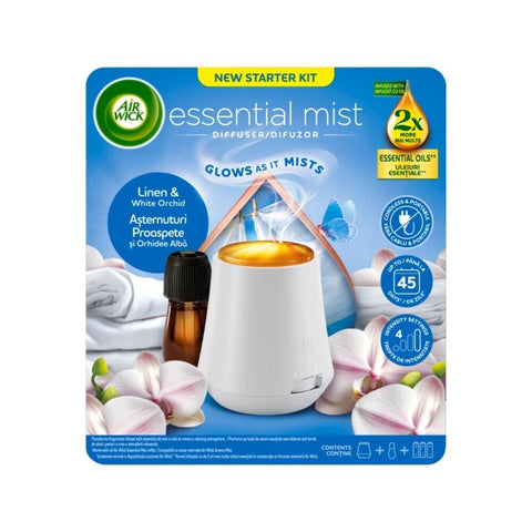 Air Wick Essential Mist difuzér + náplň – Prádlo a bílá orchidej 20ml