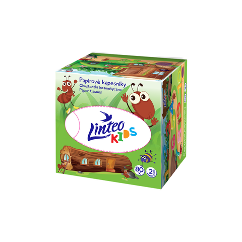 Papírové kapesníky Linteo Kids – bílé, 2vrstvé, 80 ks v krabičce