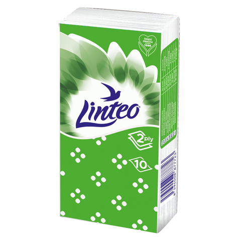 Papírové kapesníky Linteo Classic – bílé, 2vrstvé, 10 × 10 ks