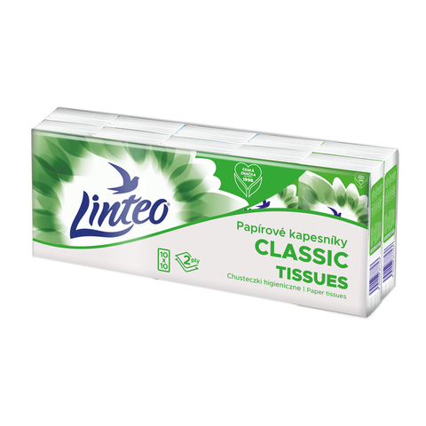 Papírové kapesníky Linteo Classic – bílé, 2vrstvé, 10 × 10 ks
