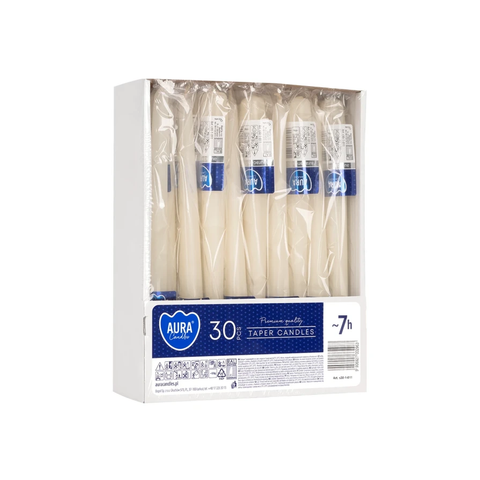 Svíčka konická Aura – slonová kost / 24,5 cm / ~7 h / Ø 23 mm