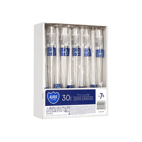 Svíčka konická Aura – perleťově bílá / 24,5 cm / ~7 h / Ø 23 mm