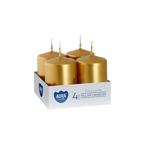Adventní svíčky Aura – zlaté metalické / 4 ks / Ø 38 mm × výška 60 mm