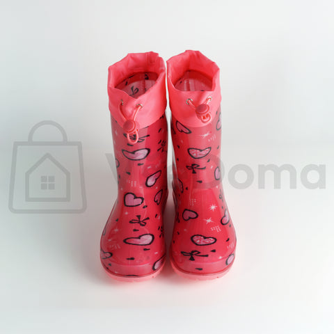 Dětské gumové holínky - Růžové se srdíčky