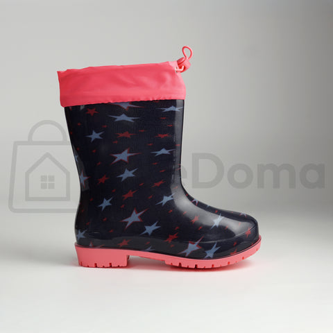 Dětské gumové holínky - Černé s hvězdami a růžovým lemem