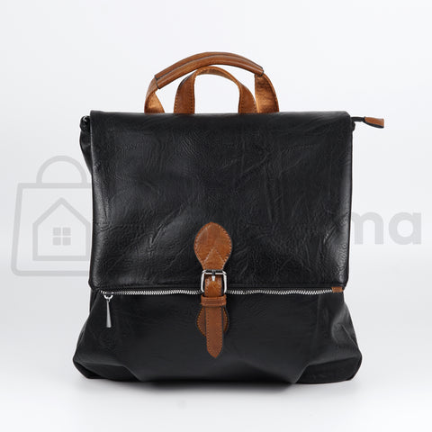 Dámský batoh z koženky – černý s hnědými detaily (14L)