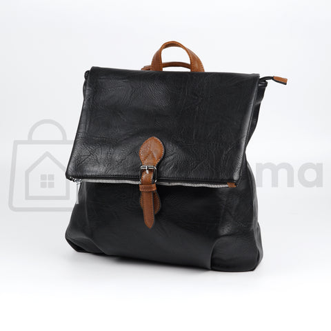Dámský batoh z koženky – černý s hnědými detaily (14L)