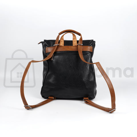 Dámský batoh z koženky – černý s hnědými detaily (14L)