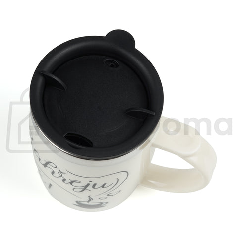 Termo hrnek s víčkem 450 ml – „Zahřeju Tě!“ / „Probuď se s vůní kávy“