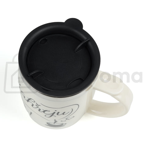 Termo hrnek s víčkem 450 ml – „Zahřeju Tě!“ / „Probuď se s vůní kávy“