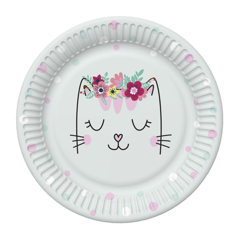 Papírový talíř - Smiling Cat with Flowers Wreath