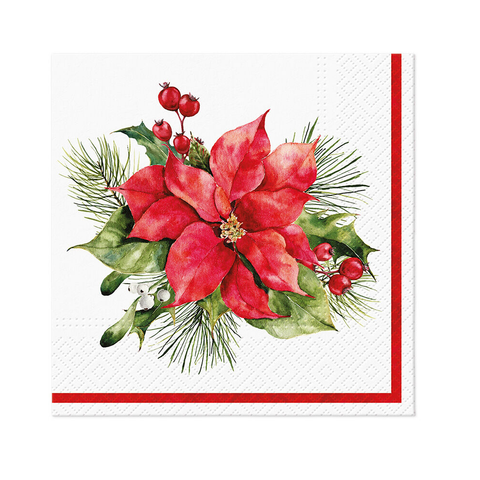 Ubrousky vánoční Composition with Poinsettia, 20ks