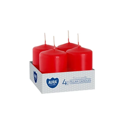 Adventní svíčky Aura – červené / 4 ks / Ø 38 mm × výška 60 mm