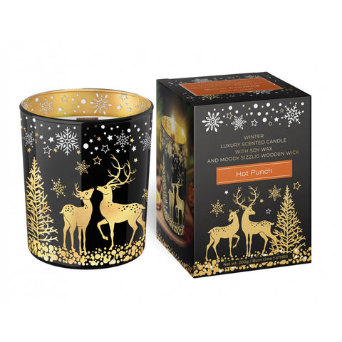 Luxusní vonná svíčka Bartek – Hot Punch / dřevěný knot / ~47 h, 200 g